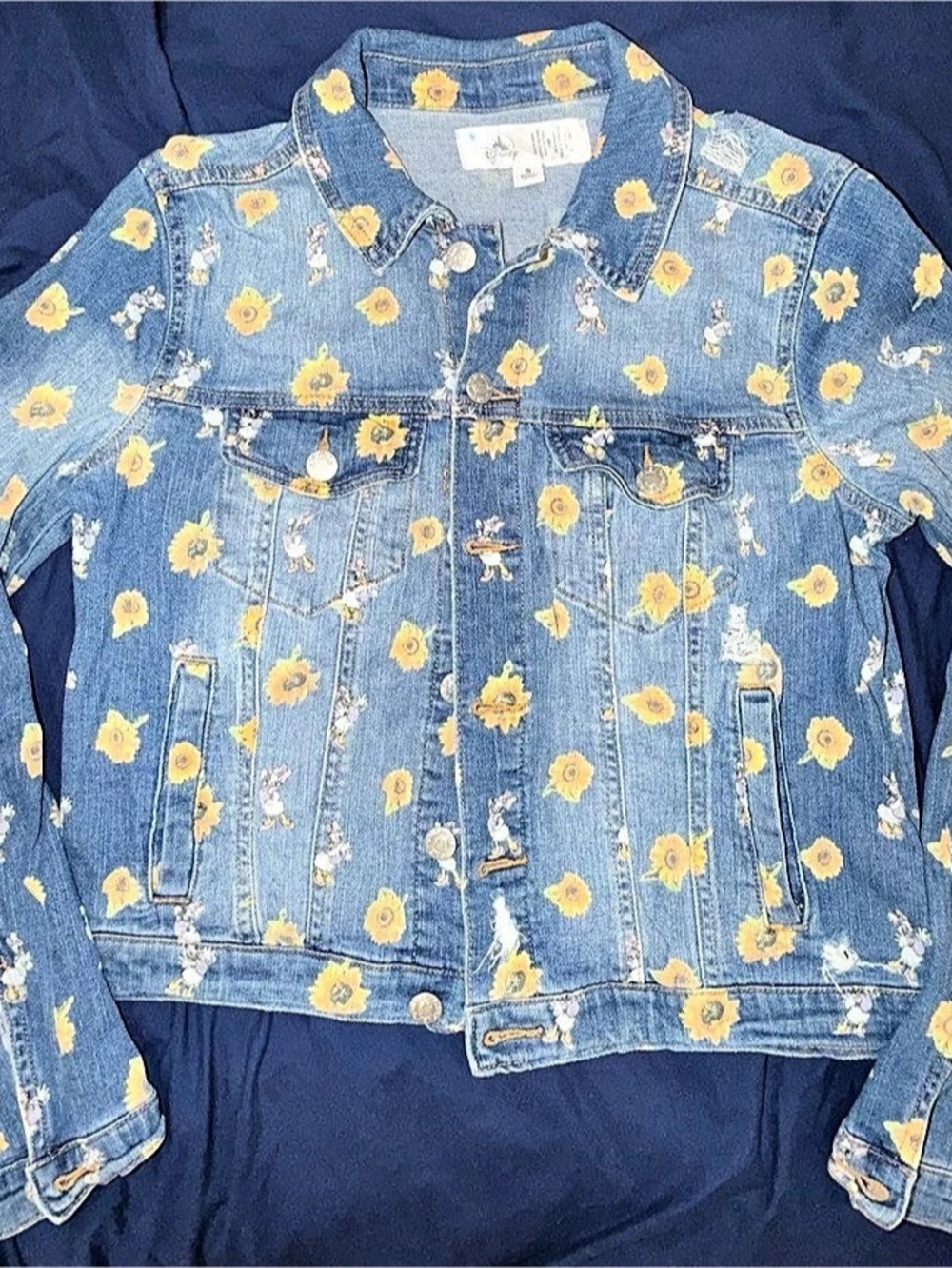 Disney Daisy Duck Sunflower Denim Jacket Floral Blue & Yellow Small